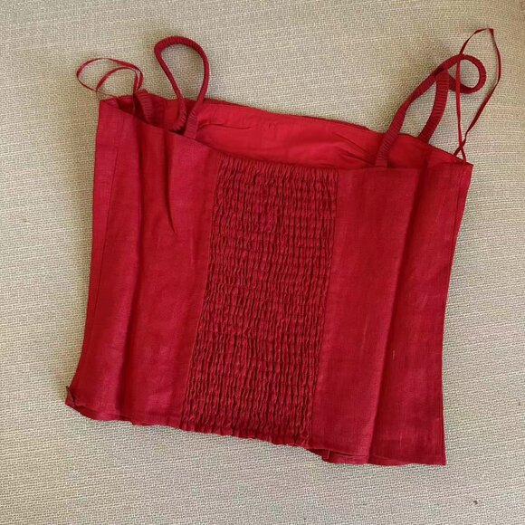 ✨ SALE Reformation Emery Linen Top Sz6 Red Lipstick Stretch French Comfy - Picture 4 of 7